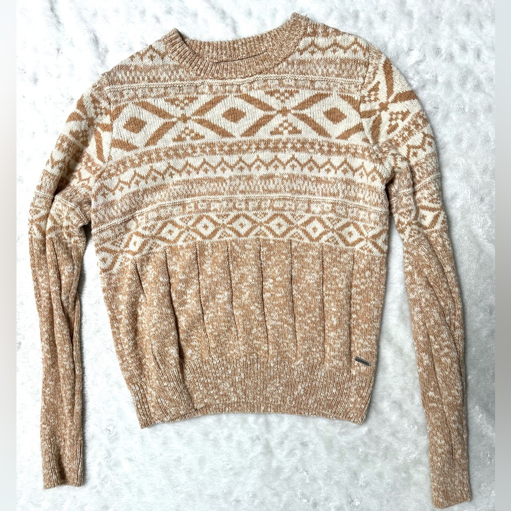 The Normal Brand Tan and Cream Geometric Knit Cotton Sweater